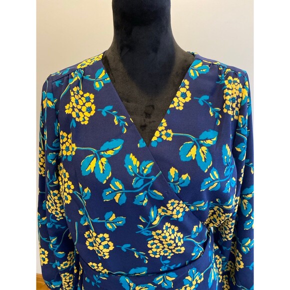 J. Crew Navy Blue Gold Floral Wrap Dress Plus Size 16 in 365 Crepe Fabric J.Crew - Picture 3 of 11